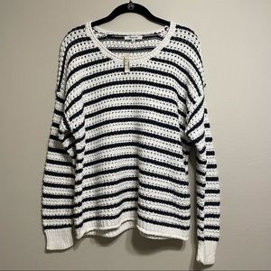 Madewell Navy and White Striped Scoop Neck Sweater